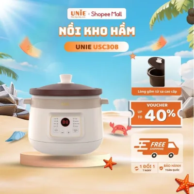 Nồi kho hầm chậm đa năng UNIE USC308, lòng nồi gốm tử sa cao cấp, dung tích 3L, 8 chức năng nấu, bảo hành 12 tháng