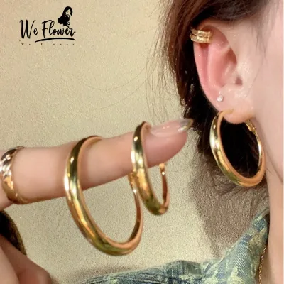 WeFlower Cổ Điển Vàng 14K Bóng Lớn Vòng Tròn Vòng Bông Tai Nữ Đính Hôn Tiệc Trang Sức Quà Tặng