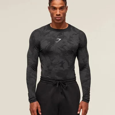 GYM Muscle Fitness Áo Sơ Mi Tay Dài Nam Co Giãn Nhanh Khô Thoải Mái Slim Fit Top Cho Thể Thao Ngoài Trời Tập Gym