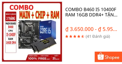 COMBO B460 I5 10400F RAM 16GB DDR4+ TẶNG TẢN CPU