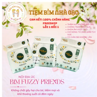 Tã bỉm Fuzzy Friends bỉm đêm cao cấp của Úc không hăm, thấm hút khô thoáng an toàn cho bé đủ size Nb/S/M/L.