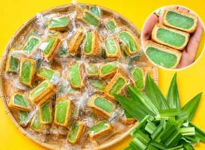 1kg Soft and Delicious Pandan Leaf Coconut Sorbet Cake - a Childhood Snack That Is a Favorite among Children