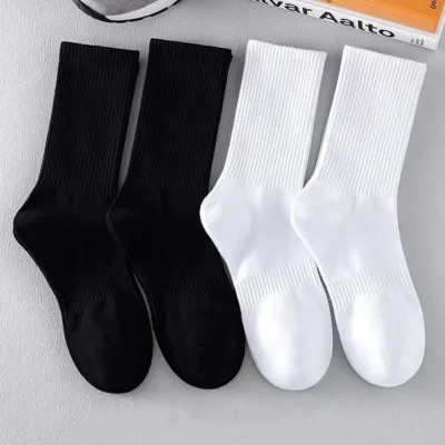 Bộ 5 đôi / 10 đôi tất cổ cao unisex nam nữ basic trơn mềm mại màu đen trắng phong cách Hàn Quốc