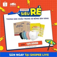 [ Live] Thùng 500c khẩu trang 5D Bông Sen Vàng.