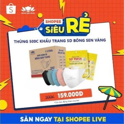 [ Live] Thùng 500c khẩu trang 5D Bông Sen Vàng.