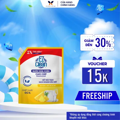 Ez Clean Dishwashing Liquid Bag 3.5kg Quickly Cleans Grease, No Toxic Dyes, Mild Plant-Based, Supplemented with Vitamin E