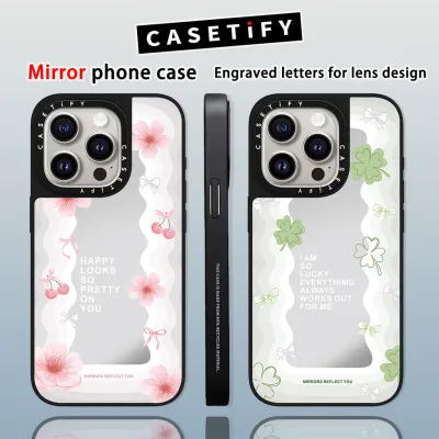 Từ đầy cảm hứng Vỏ điện thoại gương bốn lá cỏ ba lá Cherry Blossom Thích hợp cho iPhone16ProMax Tương thích với vỏ điện thoại iP16Pro Thích hợp cho tương thích với iP16 Plus 11 12 13 14ProMax 13Promax 14 Plus 15 Plus Vỏ điện thoại