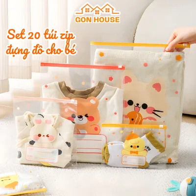 Set 20 Túi Zip Đựng Đồ Cho Bé GONHOUSE Nhiều Kích Cỡ Hình Thú Dễ Thương, Túi Đựng Quần Áo, Du Lịch Tiện Lợi