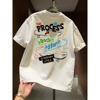 Mỹ Hợp Thời Trang Cotton Nguyên Chất Tay Ngắn Nam Hợp Thời Trang Thương Hiệu Phù Hợp Với Áo Thun In Hình Thời Trang Thanh Niên Cổ Tròn Đáy Áo Sơ Mi Nam
