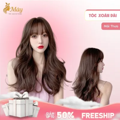 🔥 Tóc Giả Nguyên Đầu Nữ Xoăn Tự Nhiên 55cm Mái Thưa Hàn Quốc A06 – Dáng Đẹp, Co Giãn, Dễ Chăm Sóc