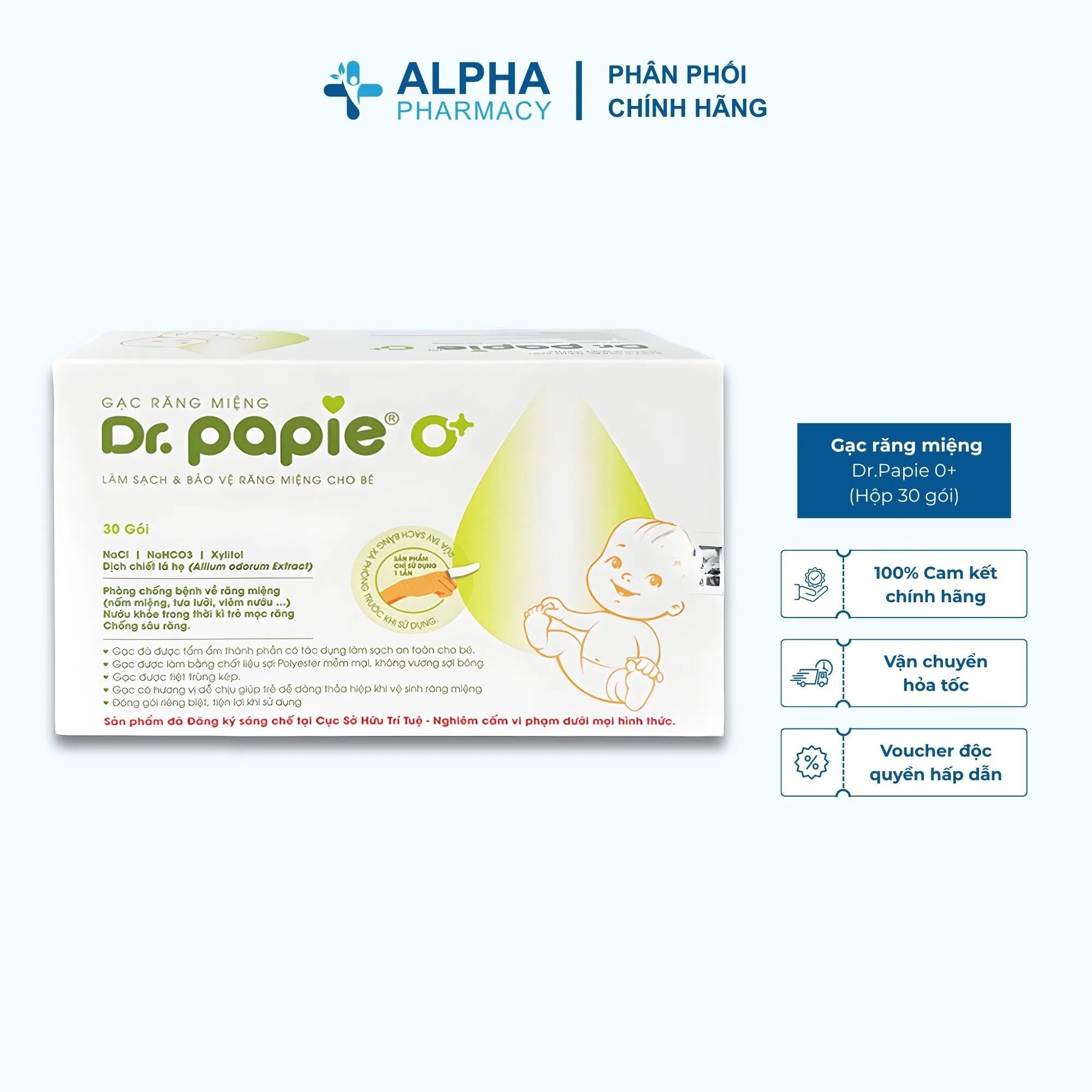 Gạc Răng Miệng Dr.Papie 0+ Cho Trẻ Sơ Sinh - Hộp 30 Gói