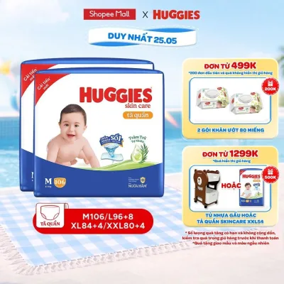 Combo 2 Tã quần Huggies Skincare Mega Jumbo M106/L96+8/XL84+4 với tràm trà dịu da