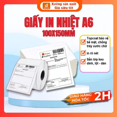 DECAL NHIỆT Xấp 500 tem A6 (100x 150mm) | A7 (75x100mm) in đơn hàng, keo bóc dán|| Ruy băng nhiệt WAX110mmx300m