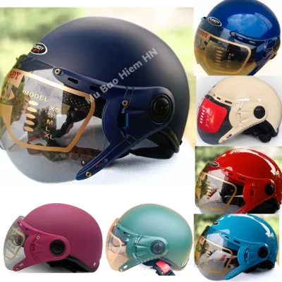 Mũ bảo hiểm 1/2 đầu có kính nam nữ Sundy, size 54-58cm phù hợp người trưởng thành, nhiều màu