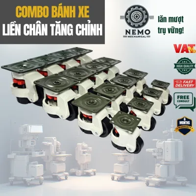 COMBO Bánh xe liền Chân tăng chỉnh độ cao dùng làm giá đỡ cho thiết bị y tế, tủ điện, bể cá cảnh