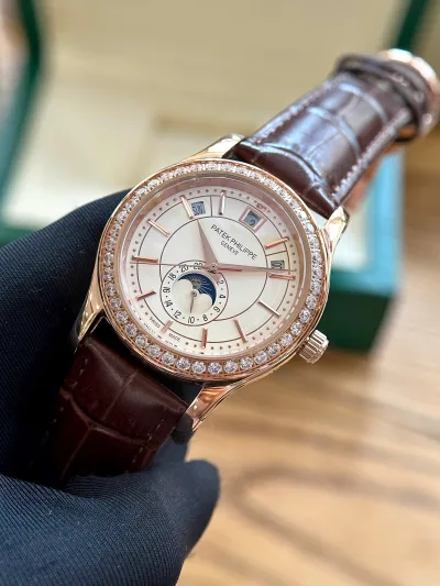 Đồng Hồ PT Nam máy cơ tự động dây da viền đính đá mịn 40mm + Bảo hành 12 tháng