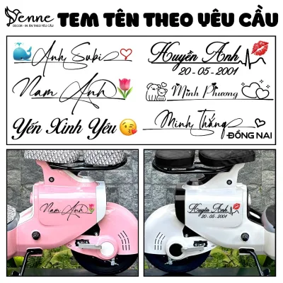 Tem tên dán xe điện theo yêu cầu, tem chữ ký dán xe máy, xe điện , ô tô, mũ bảo hiểm, dán điện thoại Decal chống nước