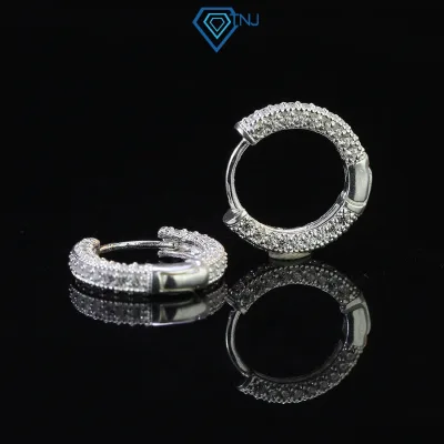 Khuyên tai bạc nam tròn đính đá chốt bấm cao cấp, bông tai bạc phong cách sang trọng BTA0095 - Trang Sức TNJ