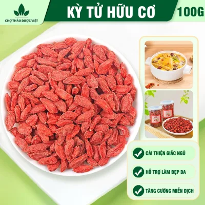 Kỳ tử Ninh Hạ 100g, trà kỳ tử hữu cơ, hạt to, tròn, màu đỏ đẹp, pha trà, hầm canh, tốt cho sức khỏe