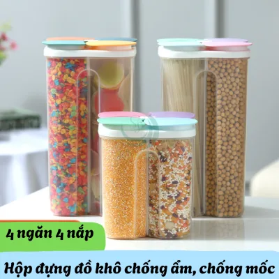 Hộp đựng mỳ ý, thực phẩm khô 4 ngăn 4 nắp tiện dụng- Hủ đựng hạt ngũ cốc đa năng