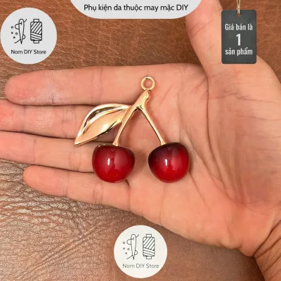 Charm Cherry Red Ombre Keychain | Handmade Wallet and Handbag Decoration Accessories | Cherry Resin Stem Anti-Rust Zinc Alloy