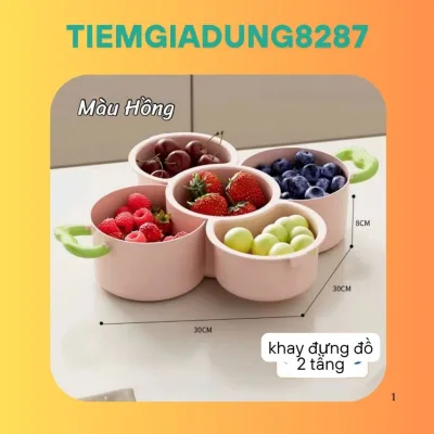 Khay Đựng Đồ Ăn Vặt 2 Tầng,Khay Rổ Nhựa Đựng Hoa Quả, Bánh Kẹo Đồ ăn Nhẹ 2 Tầng Sạch Sẽ,Tiện Lợi, Nhỏ Gọn - TIEMGIADUNG
