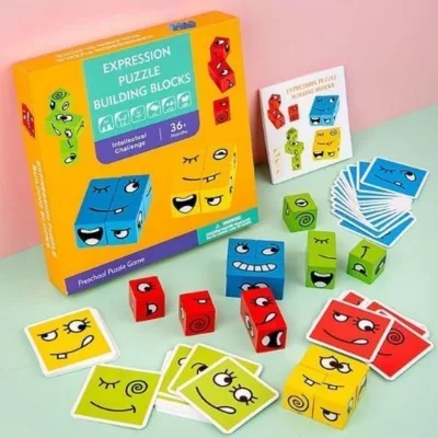 Đồ chơi gỗ trí tuệ, đồ chơi board game ghép hình cảm xúc, xếp hình cảm xúc tăng phản xạ, tạo hình
