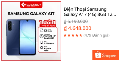 Điện Thoại Samsung Galaxy A17 (4G) 8GB 128GB Chính Hãng