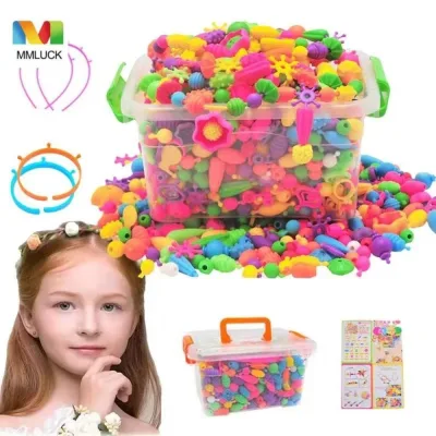Mmluck 108 / 188 / 308 chiếc Đồ chơi đính cườm thủ công DIY, Bộ dụng cụ hạt Snap Pop giáo dục đa hình, Vòng tay vòng cổ DIY Nghệ thuật đầy màu sắc Thủ công Đồ chơi làm đồ trang sức an toàn cho trẻ em