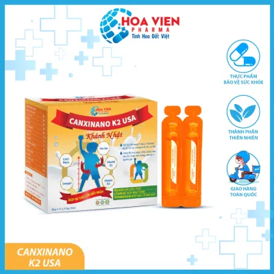 CanxiNano K2 USA Khánh Nhật - Bổ Sung Canxi, Vitamin D, K2, MK7, B Phát Triển Chiều Cao cho Bé. Hộp 20 Ống