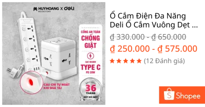 Ổ Cắm Điện Đa Năng Deli Ổ Cắm Vuông Dẹt USB TypeC Sạc Nhanh, Cầu Chì Tự Ngắt Khi Quá Tải, Tools
