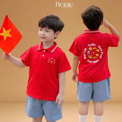 Polo Set with the Vietnam Independence Flag, Red Polo Shirt with Shorts for Boys from 9 to 25kg Bernie H0226B25D