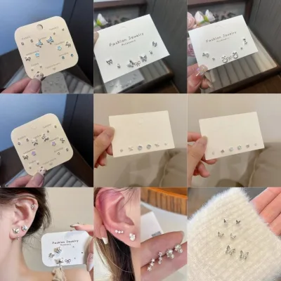 Thời Trang Nữ INS S925 Bông Tai Bạc Bông Tai Trang Sức Thời Trang Accesssory 6 Cái / lốc