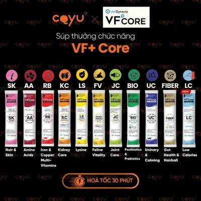 CHÍNH HÃNG - VF+ Core - Súp Thưởng Chức Năng VF Core - SK AA RB KC LS Feline JC BIO UC FIBER - Coyu
