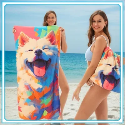 Khăn tắm biển bơi lội tập gym xếp gọn thành túi đeo BEACH TOWEL Samoyed BACKPACK Smile2in1 cao cấp ️🔰Phụ Kiện Thuận Lợi🔰