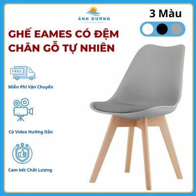 Ghế Eames Mặt Nhựa Có Đệm Chân Gỗ Tự Nhiên Ghế Văn Phòng , Ghế Trà Sữa, Ghế Decor , Ghế Làm việc