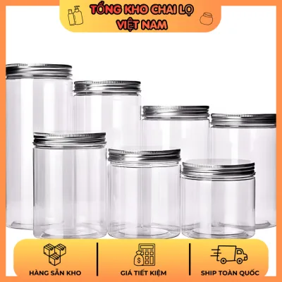 Hũ Nhựa PET Nắp Nhôm Vàng/ Bạc Có Nắp Lót Seal 200ml – 1500ml Đựng Thực Phẩm Khô, Bánh Mứt, Ngũ Cốc