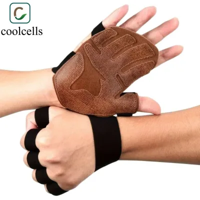 COOLCELLS 1 Đôi Găng Tay Nâng Cân, Dây Đeo Tay Tập Gym Thông Gió Bốn Ngón Chống Trơn Trượt, Găng Tay Bảo Vệ Lòng Bàn Tay Da Bò Deadlift Huấn Luyện Thể Dục Găng Tay Tập Gym / Fitness