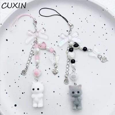 Dây điện thoại di động CUXIN 3D Kitten, Móc khóa đổ xô Dây buộc điện thoại cho mèo, Móc chìa khóa mèo con Dây đeo điện thoại hoạt hình chống mất Dây đeo điện thoại di động mèo Phụ kiện điện thoại quyến rũ
