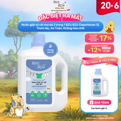 Can 3 Lít Nước Giặt Xả Vải BZU BZU Cho Bé Sơ Sinh Thơm Lâu - An Toàn Cho Bé CleanHaven 3 Mùi Hương