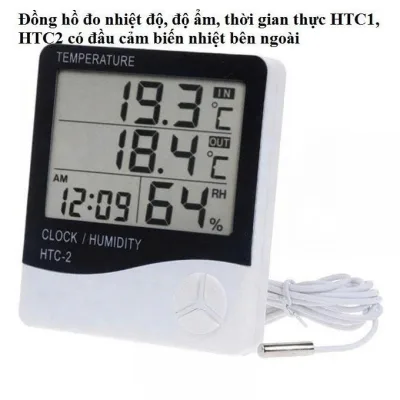 Nhiệt Ẩm Kế HTC-1/HTC-2, Máy Đo Nhiệt Độ, Độ Ẩm, Kiêm Đồng Hồ Báo Thức, Lịch Để Bàn Màn Hình LCD Có Kèm Pin