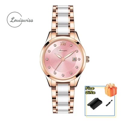 Louiswiss Đồng hồ thời trang nữ Đồng hồ thạch anh cổ điển 30M Đồng hồ chống nước Gốm sứ Dây đeo mỏng Đồng hồ số La Mã Mặt số Đồng hồ đeo tay thiết kế sang trọng