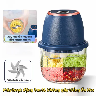 Máy xay tỏi, ớt điện nhỏ gọn, tiện lợi với lưỡi dao bằng thép không gỉ 3 lưỡi