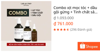 Combo xịt mọc tóc + dầu gội gừng + Tinh chất sâm gừng Lab on Hair giảm gẫy rụng tóc 160ml+300ml+60ml