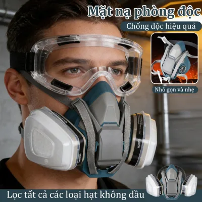 Mặt nạ phòng độc chống bụi và hóa chất, kèm kính bảo vệ mắt, lọc hạt không dầu, cho sơn, hàn, xây dựng