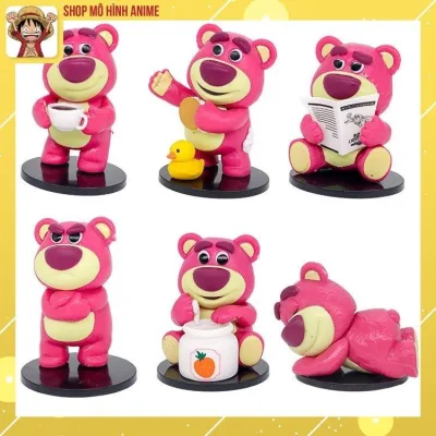 Bộ 6 Mô Hình Gấu Dâu Lotso Dễ Thương Món Tráng Miệng, Cao 8cm Nhựa PVC Cao Cấp, Mô Hình Decor Trang Trí, Bộ Sưu Tập
