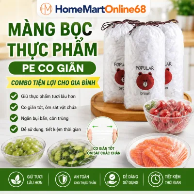 COMBO 10 Túi Màng Bọc Thực Phẩm PE, Túi Gấu Có Chun Bọc Đồ Ăn Co Giãn Siêu Dai, Bọc Thực Phẩm Tủ Lạnh HM68