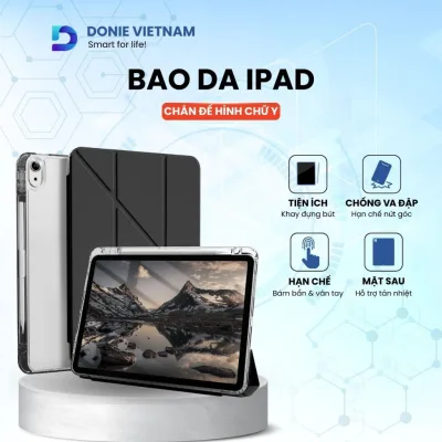 Bao Da iPad Chân Đế Chữ Y CrystalShield DonieVietnam Kèm Khay Bút Đủ Dòng Gen 10/11 Air 6/7 & Pro 11 P03