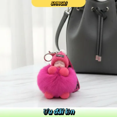 SHNGki Dễ thương Pompom ngủ bé Keychain Fluffy búp bê sang trọng Mặt dây chuyền phụ kiện cho túi xách chìa khóa xe Ví Ba Lô Quà Tặng thời trang