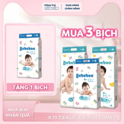 COMBO 4 BỊCH Tã/Bỉm BEBEBOO Siêu Thấm Hút Công Nghệ Nhật Bản, Chống tràn tối đa, Thoáng khí đủ size M/L/XL/2XL/3XL
